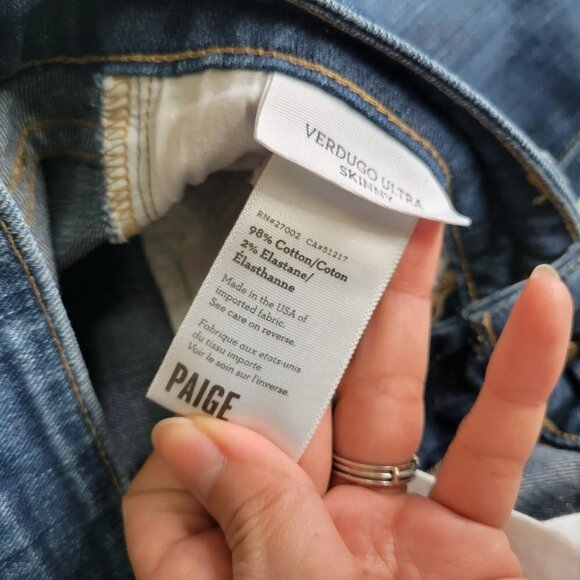 Paige Vertugo Ultra Skinny Blue Denim Distressed Jeans Made in USA - Size 26 - Picture 6 of 12